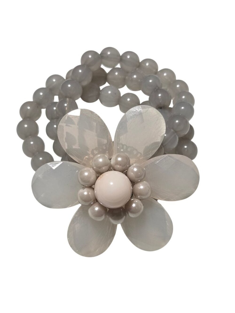 Beaded Stretch Bracelet White Flower Pendant Multi Strand Fashion Jewelry Women